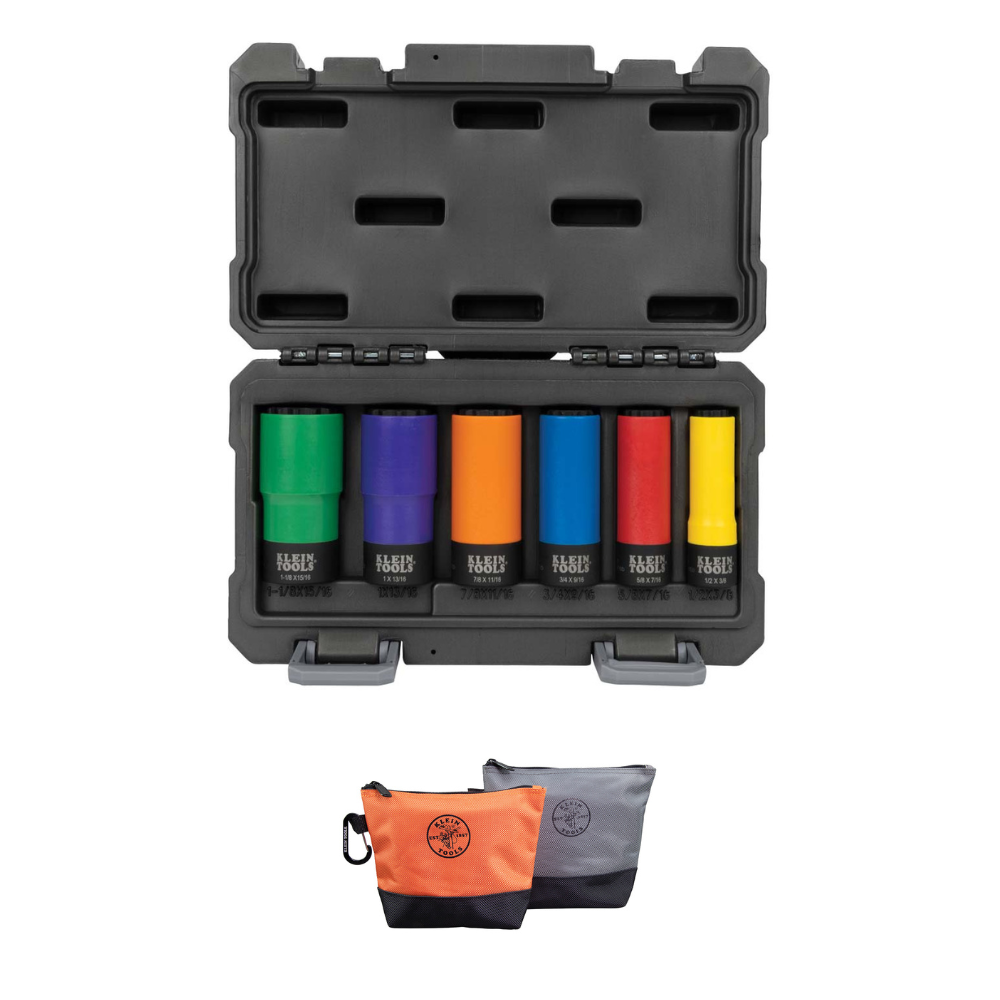 Klein Tool 66033 Coated Socket Set, 12-Point, 6-Piece with Free Stand up Zipper Bags from GME Supply